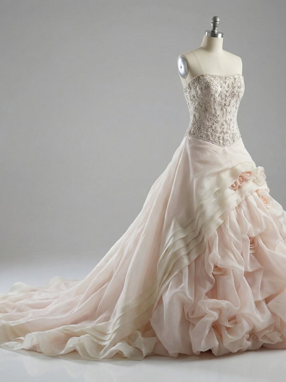 👑Gorgeous Beaded Bridal Gown Couture Designer Flowers Rhinestones Wedding Dress